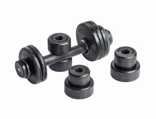 A hand weight or dumbbell set with different sizes, isolated on a white background for a professional fitness look