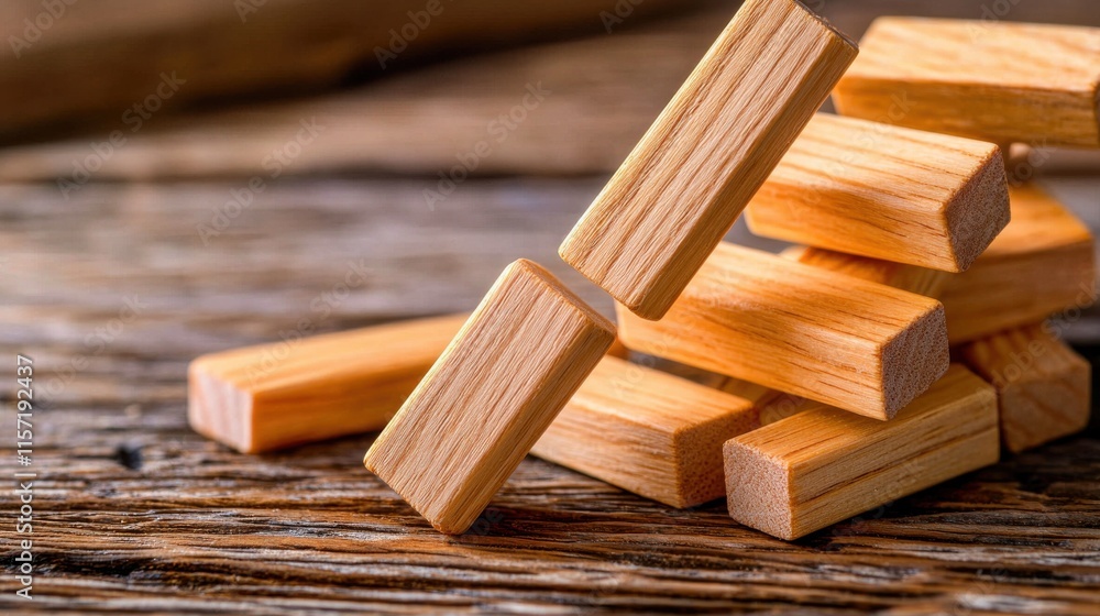 Poster stacked wooden planks in rustic texture for building and design concepts