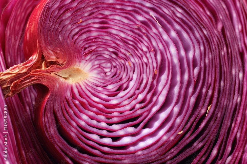 Poster extreme close-up of the dissected surface of a red onion, highlighting the unique pattern and rich h