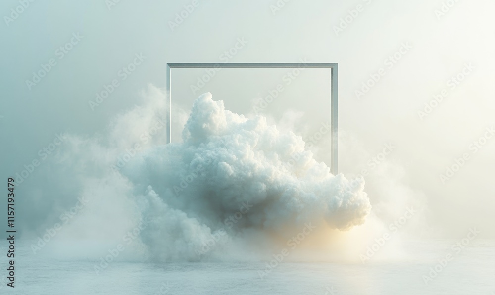Poster a white cloud with a frame in the middle