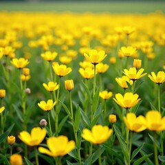 Obraz premium Field of rape flowers swaying gently in the wind, nature, bloom, fields