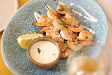 Grilled Shrimp Skewers with Lemon and Aioli