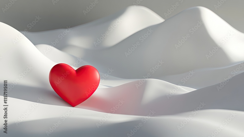 Poster minimalistic valentine concept: a red heart placed on a pristine backdrop, with ample space for text