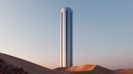 Sustainable solar tower desert landscape modern architecture sunrise view