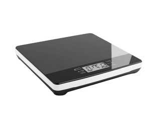A front view of a digital body weight scale, isolated on a white background, showing the screen and scale surface