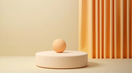 Minimal Monochrome Sphere in Serene Interior Space with Natural Curtain Lighting