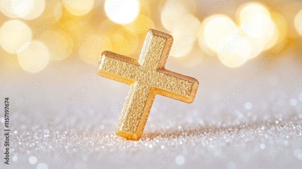 Aufkleber golden cross on glittery background with soft bokeh effect