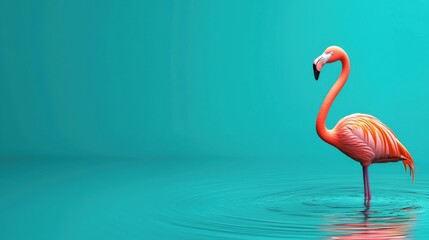 Elegant Pink Flamingo Standing in Tranquil Tropical Water