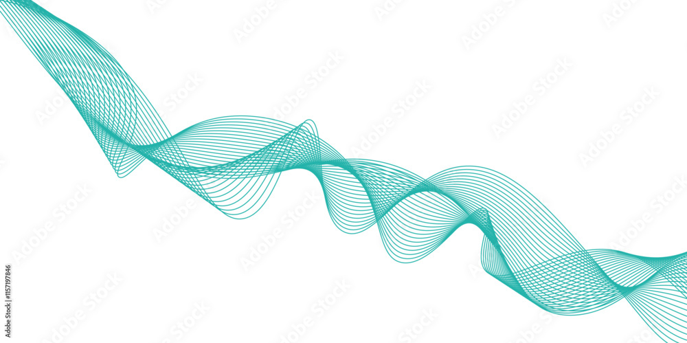 Poster abstract vector background with green wavy lines. green wave background. design element for technolo
