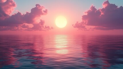 Fototapeta premium Pink sunset over calm ocean water.