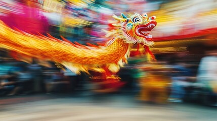 Vibrant dragon dance captures motion and excitement during festi