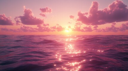 Pink sunset over calm ocean waves. (1)