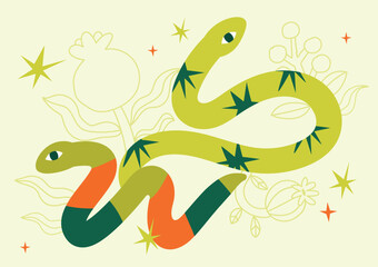 Vibrant Snake Illustration for Year Celebration Cards with Vibrant Patterns