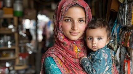 Fototapeta premium Young mother tenderly holding her baby.