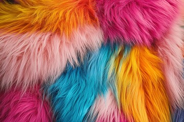 Vibrant fur textures blend in kaleidoscope of colors, creating p