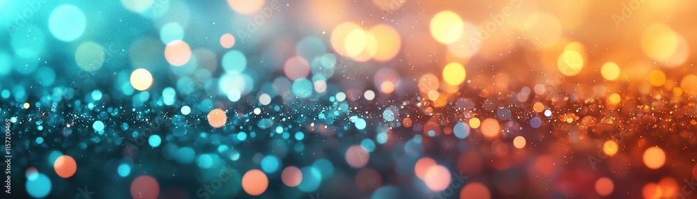 Poster a sparkling bokeh backdrop combining vibrant teal and orange hues for creative projects.