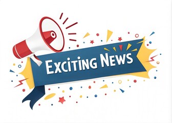 Exciting News Announcement with Megaphone and Banner