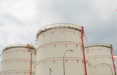 industrial chemical tank or oil or gas storage tank in a factory. industrial tank with clear sky background. photo with low angle object