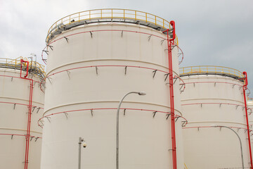 industrial chemical tank or oil or gas storage tank in a factory. industrial tank with clear sky background. photo with low angle object