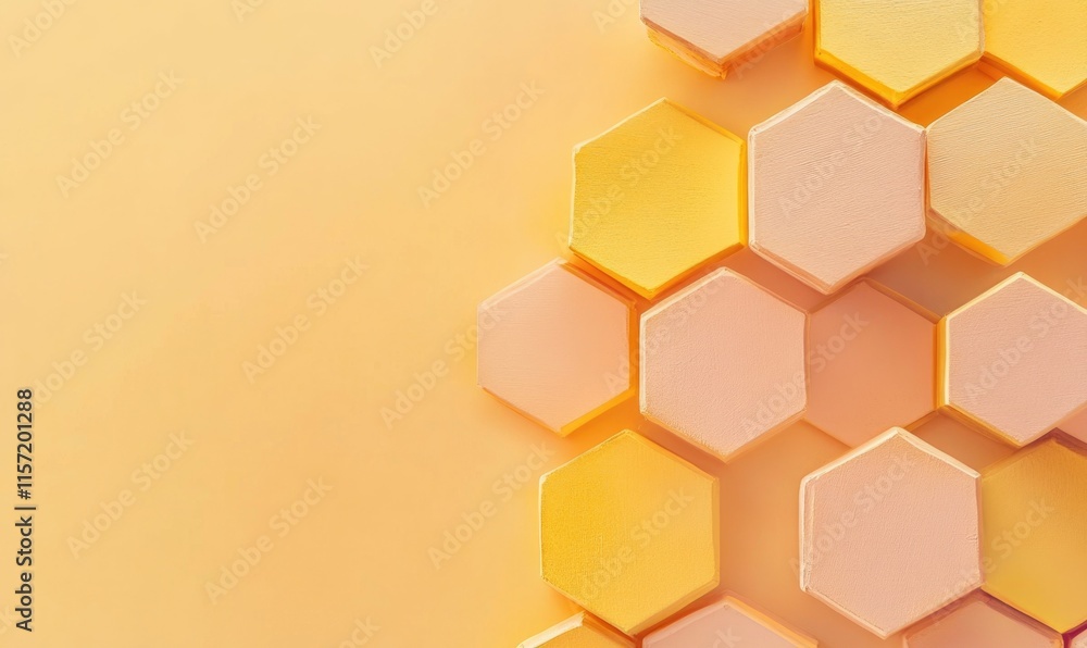 Poster a yellow background with a pattern of orange hexagons