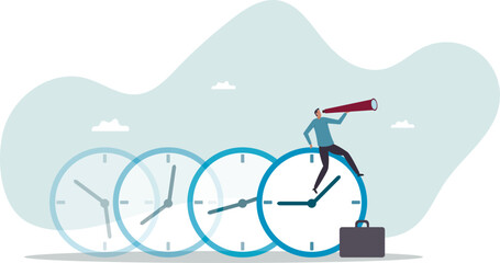 Time management, vision or effort to manage project and foresee problem or opportunity, work deadline or timer countdown,business concept.flat character.