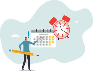 Naklejka premium Important appointment calendar date, reminder or schedule for meeting or event, work deadline or planning for launch date.business concept.flat character.