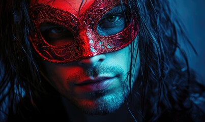 A man wearing a red mask