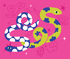 Vibrant Snake Illustration for Year Celebration Cards with Vibrant Patterns