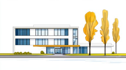 Modern Minimalist Corporate Office Building with Sleek Geometric Facade Design