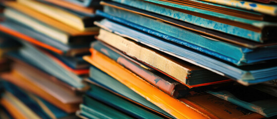 Graduation yearbooks stacked in vibrant colors showcasing memories and achievements