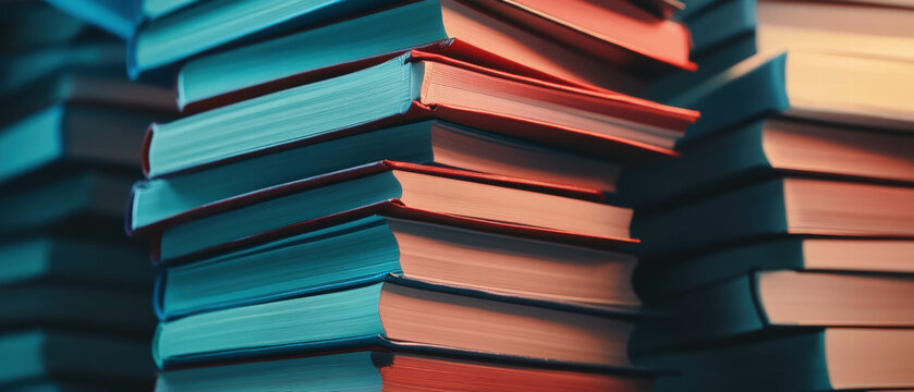 Colorful stack of graduation yearbooks displayed artistically