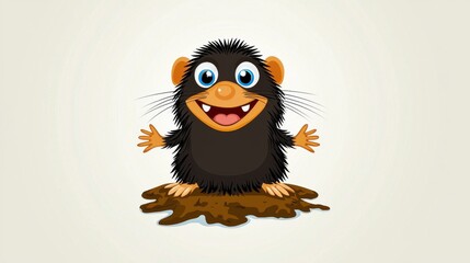 Fototapeta premium Cheerful and Cute Furry Black Monster Character with Big Eyes and Friendly Smile in Digital