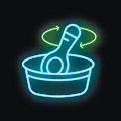 Glowing neon icon of a mixing bowl and whisk rotating, symbolizing the baking process