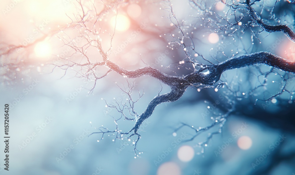 Poster a tree branch with snow on it