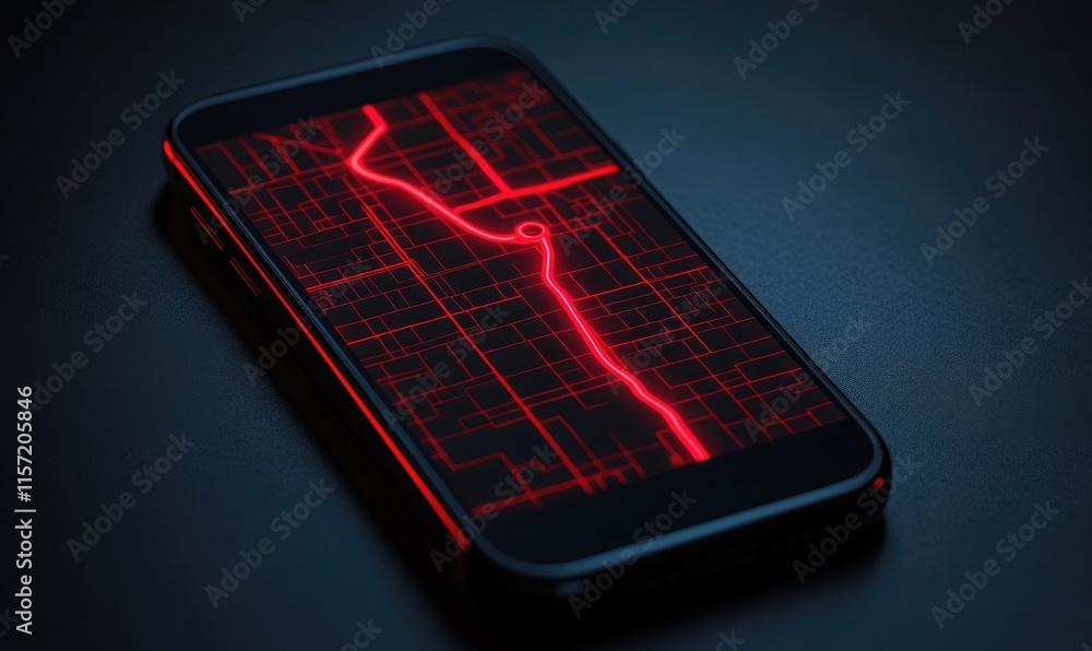 Aufkleber a phone with a red screen showing a map