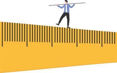 Businessman crossing a huge ruler

