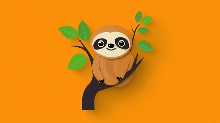 Obraz premium Cute Sloth Hanging on Tree Branch in Tropical Forest