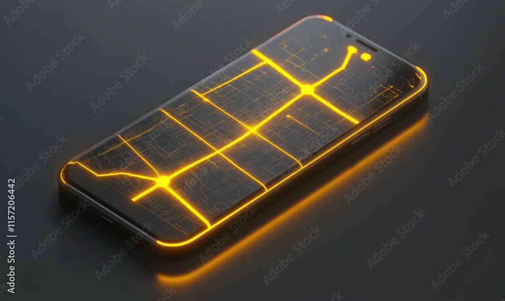 Poster a phone with a glowing screen that has a map on it