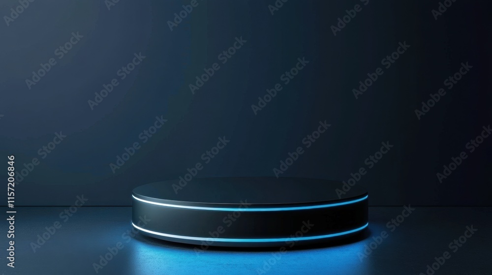 Poster modern display platform with soft blue light and dark background
