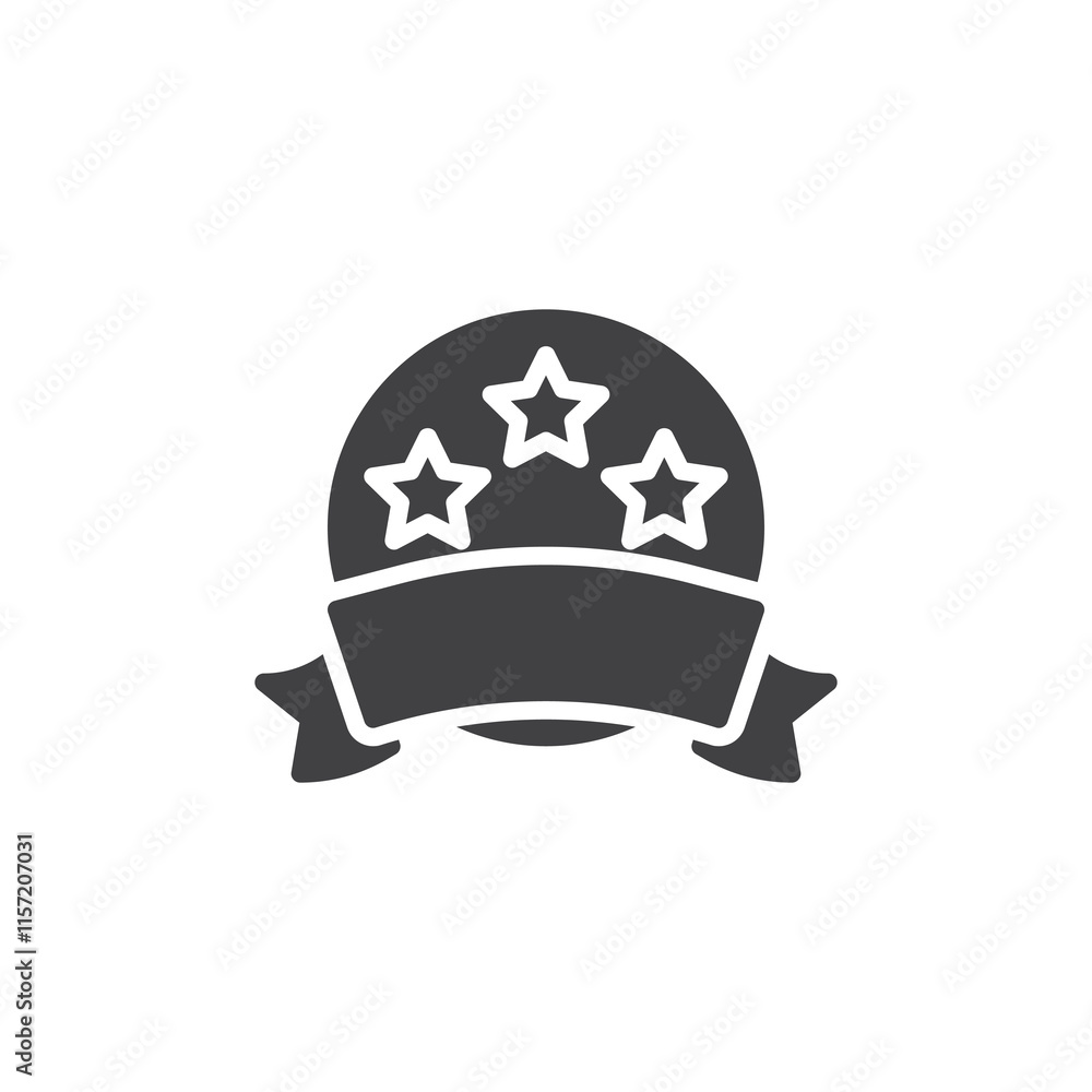Poster a circular badge with three stars and a ribbon vector icon
