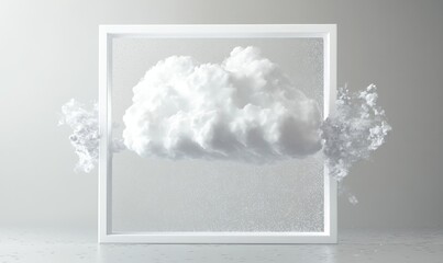 A white cloud with white snowflakes falling from it