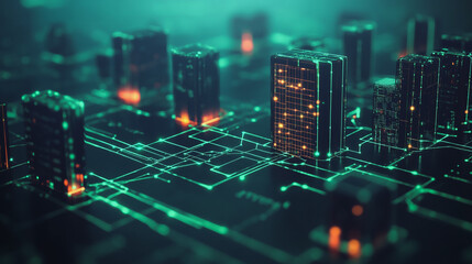 Fototapeta premium Smart digital Innovation city with connection network reciprocity over the cityscape. of future smart wireless digital city and social media networking systems that connects people with in city