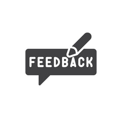 Speech bubble with feedback and pencil vector icon