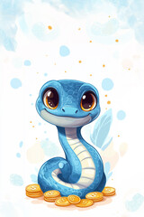 Fototapeta premium Chinese zodiac, snake, blue snake, happy new year, New year, seasonal greetings, 2025