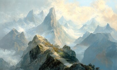 A mountain range with a path leading up to it