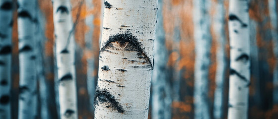 Cinematic view of smooth birch wood texture highlighting natural patterns and colors