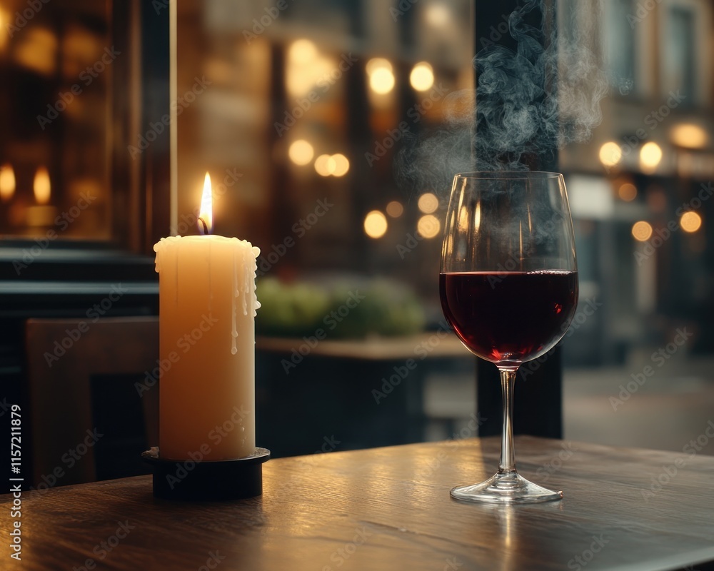 Poster experience an intimate evening with a close-up view of a romantic candlelight setting and a glass of