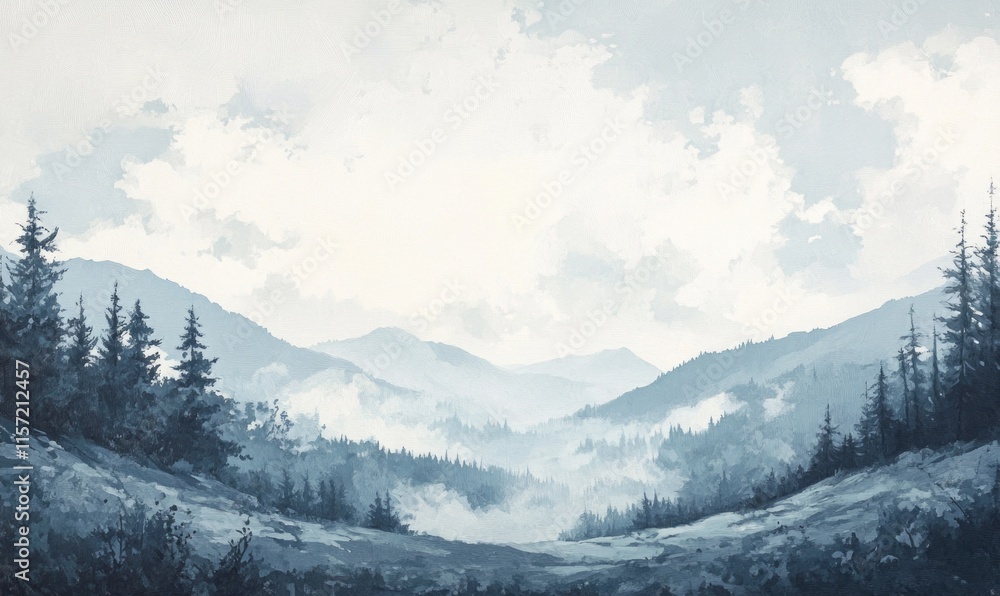 Poster a mountain range with a forest in the background
