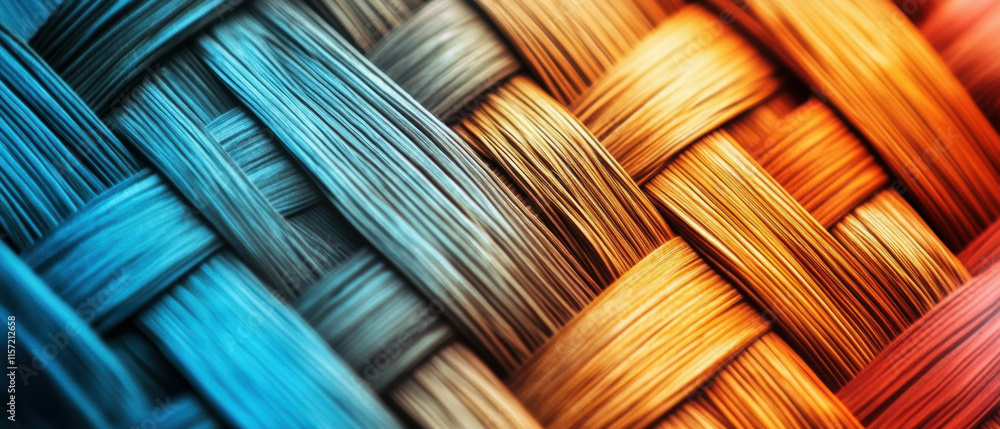 Poster woven wicker texture showcasing vibrant colors and intricate patterns in a close-up view