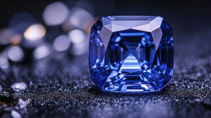 Beautiful Blue Gemstone with Intricate Cut and Sparkling Background